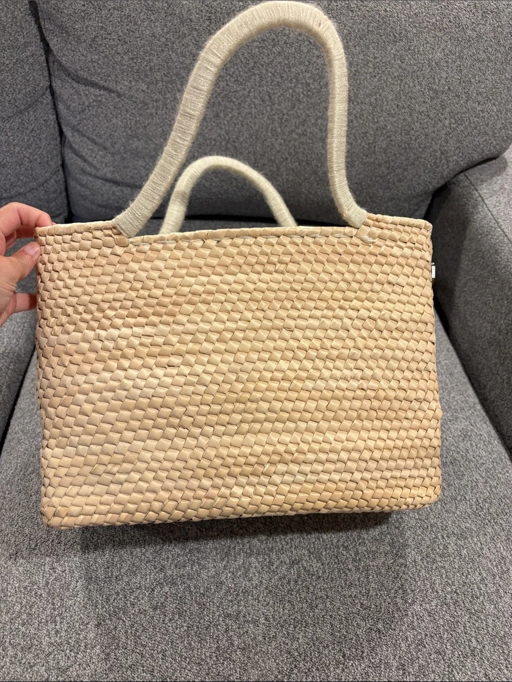 Maria Victoria Palma Nina Handwoven Straw Tote with Pom-Pom Trim - Natural